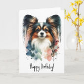 Niedlich Papillon Dog Wasserfarben Art Karte (Gelbe Blume)
