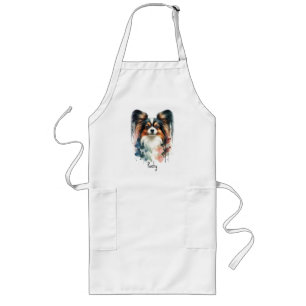 Niedlich Papillon Dog Wasserfarben Art Lange Schürze