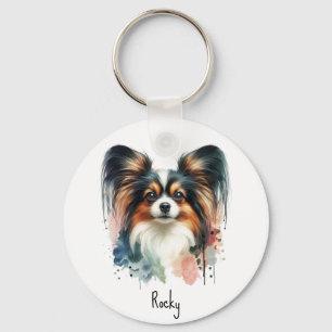 Niedlich Papillon Dog Wasserfarben Art Schlüsselanhänger
