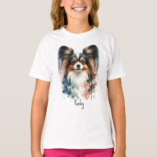 Niedlich Papillon Dog Wasserfarben Art T-Shirt