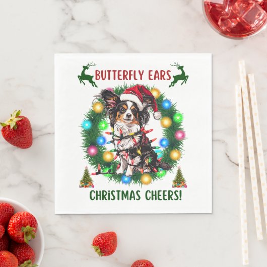 Niedlich Papillon Dog Weihnachtshütte Xmas Serviette (Beispiel)
