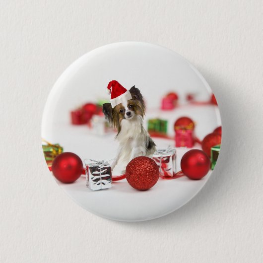 Niedlich Papillon Dog Weihnachtsmannmütze Button (Vorderseite)