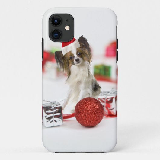 Niedlich Papillon Dog Weihnachtsmannmütze Case-Mate iPhone Hülle (Rückseite)