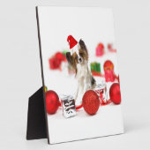 Niedlich Papillon Dog Weihnachtsmannmütze Fotoplatte (Seite)