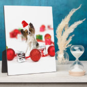 Niedlich Papillon Dog Weihnachtsmannmütze Fotoplatte (Seite)