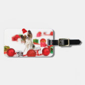 Niedlich Papillon Dog Weihnachtsmannmütze Gepäckanhänger (Vorderseite horizontal)
