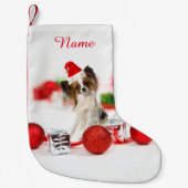Niedlich Papillon Dog Weihnachtsmannmütze Kleiner Weihnachtsstrumpf (Vorderseite)