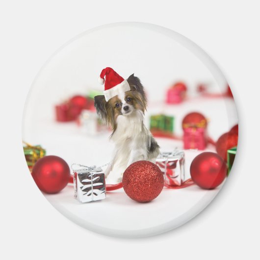 Niedlich Papillon Dog Weihnachtsmannmütze Magnet (Vorne)