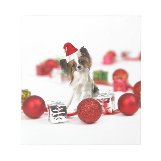Niedlich Papillon Dog Weihnachtsmannmütze Notizblock (Vorderseite)