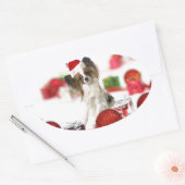 Niedlich Papillon Dog Weihnachtsmannmütze Ovaler Aufkleber (Umschlag)