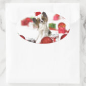 Niedlich Papillon Dog Weihnachtsmannmütze Ovaler Aufkleber (Tasche)