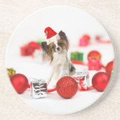 Niedlich Papillon Dog Weihnachtsmannmütze Untersetzer (Vorne)
