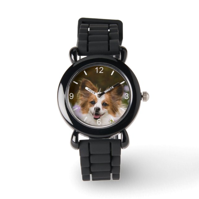 Niedlich Papillon Spanisch Foto Dog Liebhaber Wähl Armbanduhr (Vorderseite)