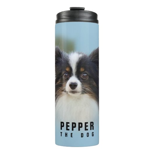 Niedlich Papillon Toy Spaniel Dog am Dock Thermosbecher (Vorderseite)
