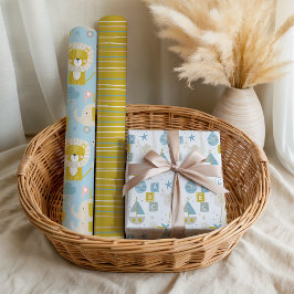 Niedlich Pastel Baby Boy Blue Elephant Stork Giraf Geschenkpapier Set