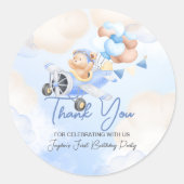 Niedlich Pastel Blue Brown Baby Bear Vielen Dank Runder Aufkleber (Vorderseite)