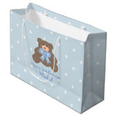 Niedlich Pastel Blue Ribbon Teddy Bären Boy Geburt Große Geschenktüte (Vorderseite Schrägansicht)