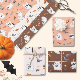Niedlich Pastel Brown Boo Ghost Halloween Geschenkpapier Set