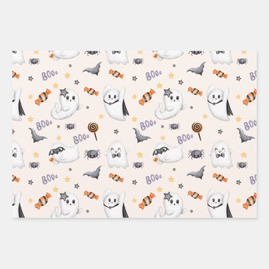 Niedlich Pastel Brown Boo Ghost Halloween Geschenkpapier Set (Vorderseite 2)