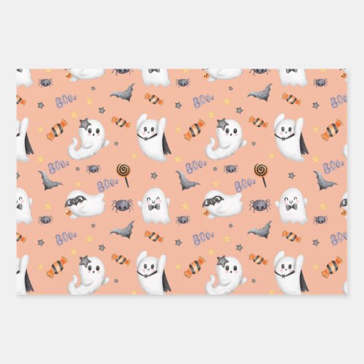 Niedlich Pastel Brown Boo Ghost Halloween Geschenkpapier Set (Vorderseite)