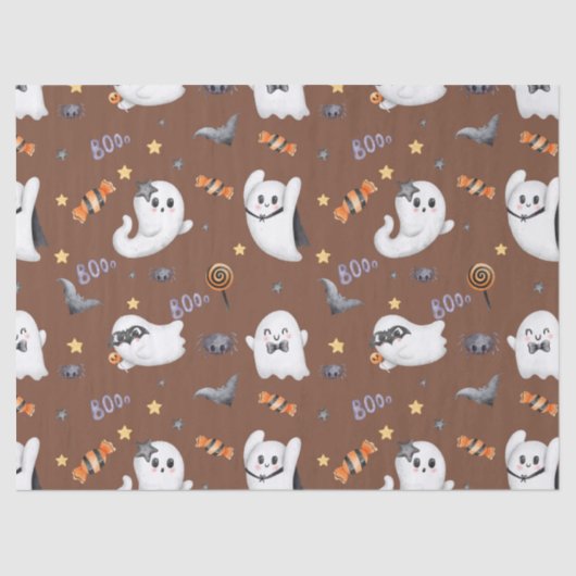 Niedlich Pastel Brown Boo Ghost Halloween Seidenpapier (Vorderseite)