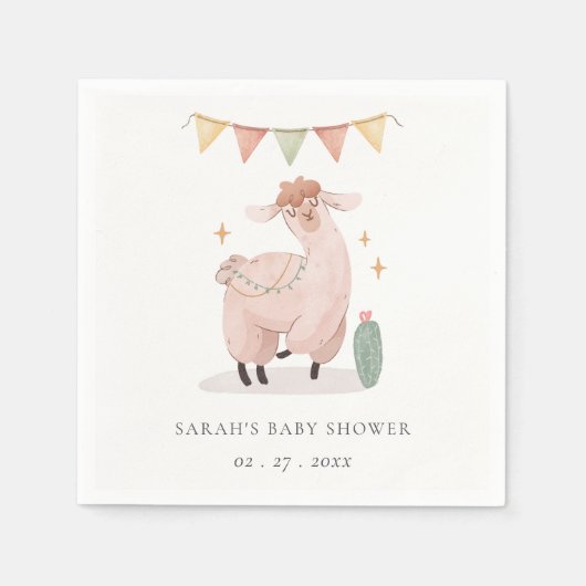 Niedlich Pastel Cactus Boho Llama Baby Shower Serviette (Vorderseite)