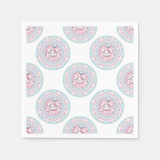 Niedlich Pastel Candy Kawaii Bunny Polka Dot Manda Serviette (Vorderseite)