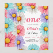 Niedlich Pastel Daisy Girl Geburtstag Einladung (Vorne/Hinten)