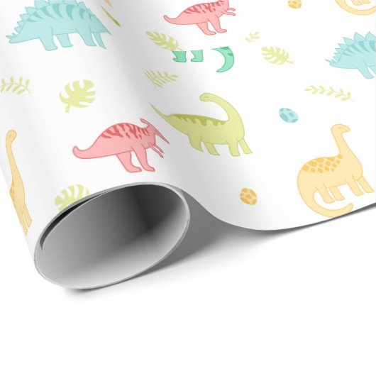 Niedlich Pastel Dino Geburtstag Geschenkpapier (Rolleneckpunkt)