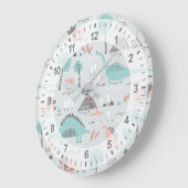 Niedlich Pastel Dinosaur Muster Große Wanduhr (Winkel)