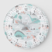 Niedlich Pastel Dinosaur Muster Große Wanduhr (Vorderseite)