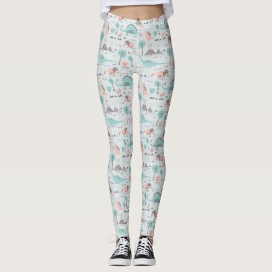 Niedlich Pastel Dinosaur Muster Leggings (Vorderseite)