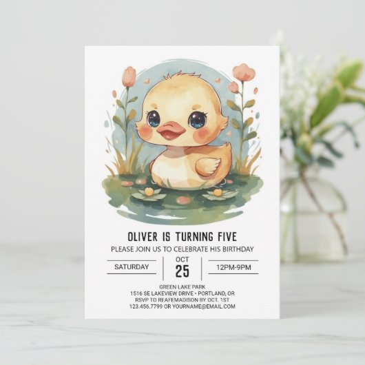 Niedlich Pastel Duck Geburtstag Einladung (Stehend Vorderseite)
