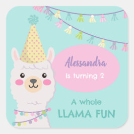 NIEDLICH PASTEL FARBE LLAMA BIRTHTAG QUADRATISCHER AUFKLEBER