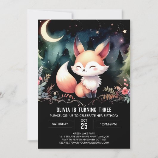 Niedlich Pastel Fox Geburtstag Einladung (Vorderseite)
