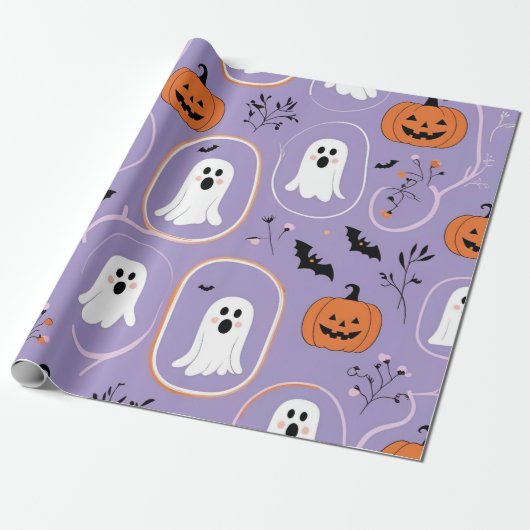 Niedlich Pastel Ghost & Pumpkin Halloween Geschenkpapier (Ungerollt)