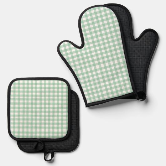 Niedlich Pastel Green Gingham Ofenhandschuh & Topflappen-Set (Vorderseite/Rückseite)