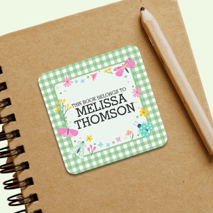 Niedlich Pastel Green Pink Floral Girls Name Quadratischer Aufkleber