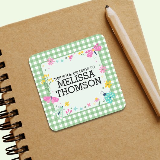 Niedlich Pastel Green Pink Floral Girls Name Quadratischer Aufkleber