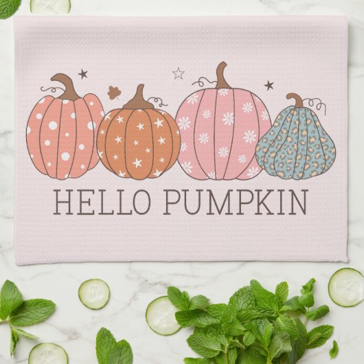 Niedlich Pastel Hello Pumpkin Geschirrtuch (Gefaltet)