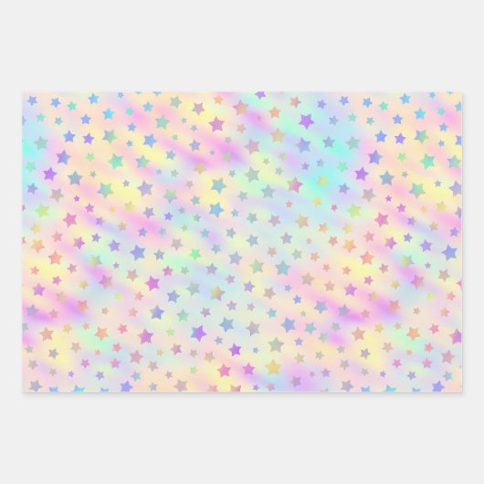 Niedlich, pastel, Holografisches Herz, Stern und P Geschenkpapier Set (Vorderseite 3)