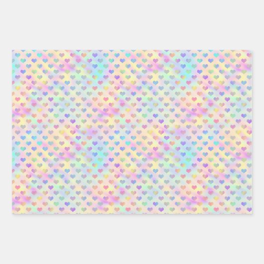 Niedlich, pastel, Holografisches Herz, Stern und P Geschenkpapier Set (Vorderseite)