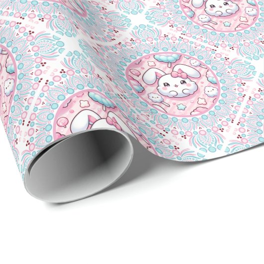 Niedlich Pastel Kawaii Bunny Dot Mandala Diamond T Geschenkpapier (Rolleneckpunkt)
