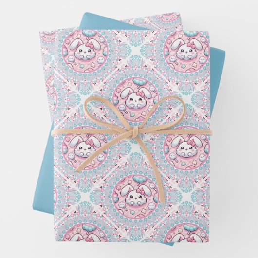 Niedlich Pastel Kawaii Bunny Dot Mandala Diamond T Geschenkpapier Set (Beispiel)