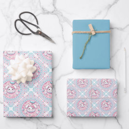 Niedlich Pastel Kawaii Bunny Dot Mandala Diamond T Geschenkpapier Set