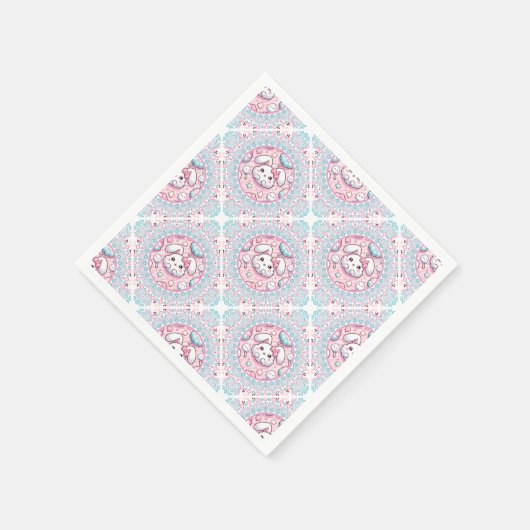 Niedlich Pastel Kawaii Bunny Dot Mandala Diamond T Serviette (Ecke)