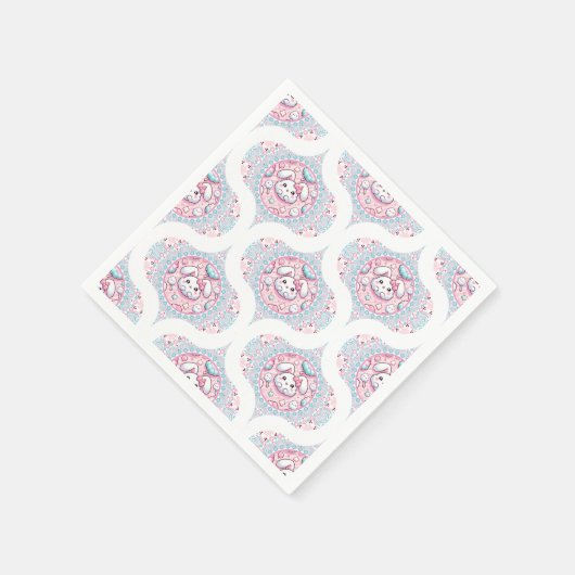 Niedlich Pastel Kawaii Bunny Dot Mandala Retro Oge Serviette (Ecke)