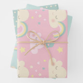 Niedlich Pastel Kawaii Clouds Regenbogenmuster Geschenkpapier Set (Beispiel)