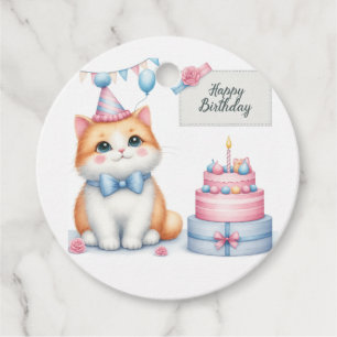 Niedlich Pastel Kitten Geburtstagskuchen - Geburts Geschenkanhänger