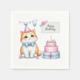 Niedlich Pastel Kitten Geburtstagskuchen - Geburts Serviette